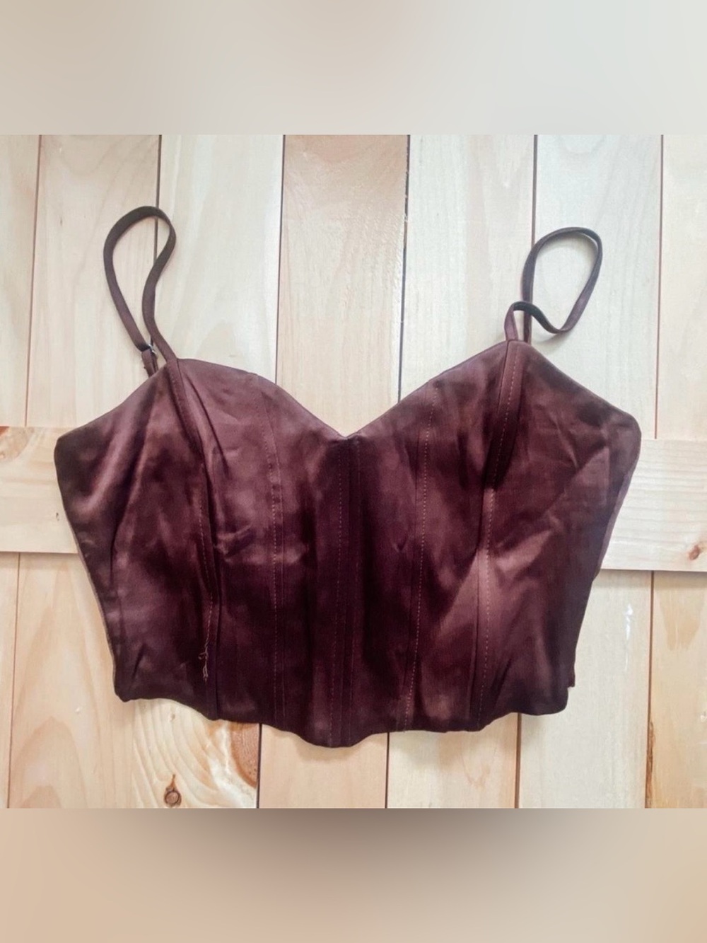 Zara // Women's Brown Satin Bustier Crop Top